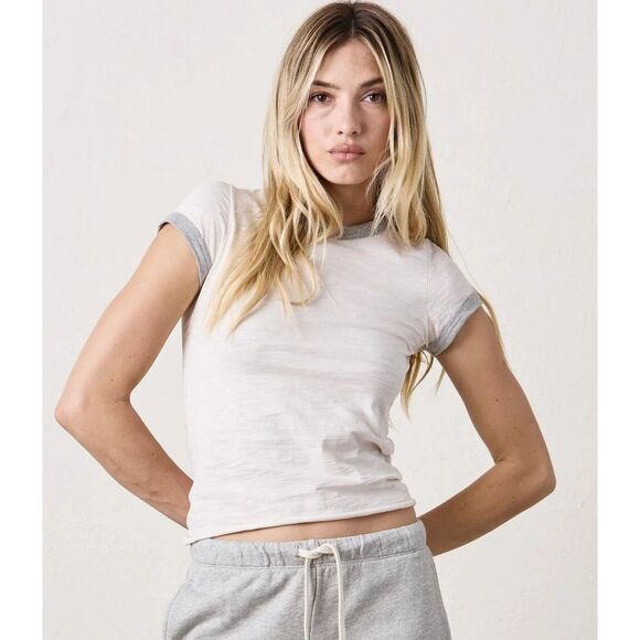 NSF Bodhi Shrunken Ringer Tee Shirt in Ivory/Heather Grey NWT Size XS - Picture 1 of 9
